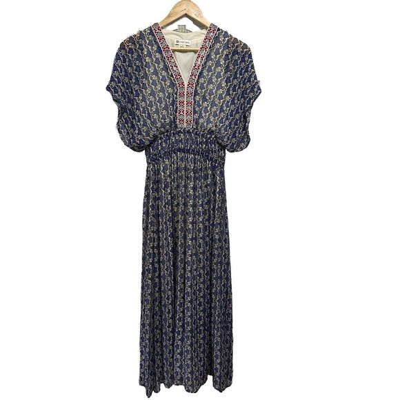 Anthropologie Dresses & Skirts - Anthropologie Vineet Bahl Block Print Maxi Dress Women‎ 0 Blue Boho Beaded Fairy